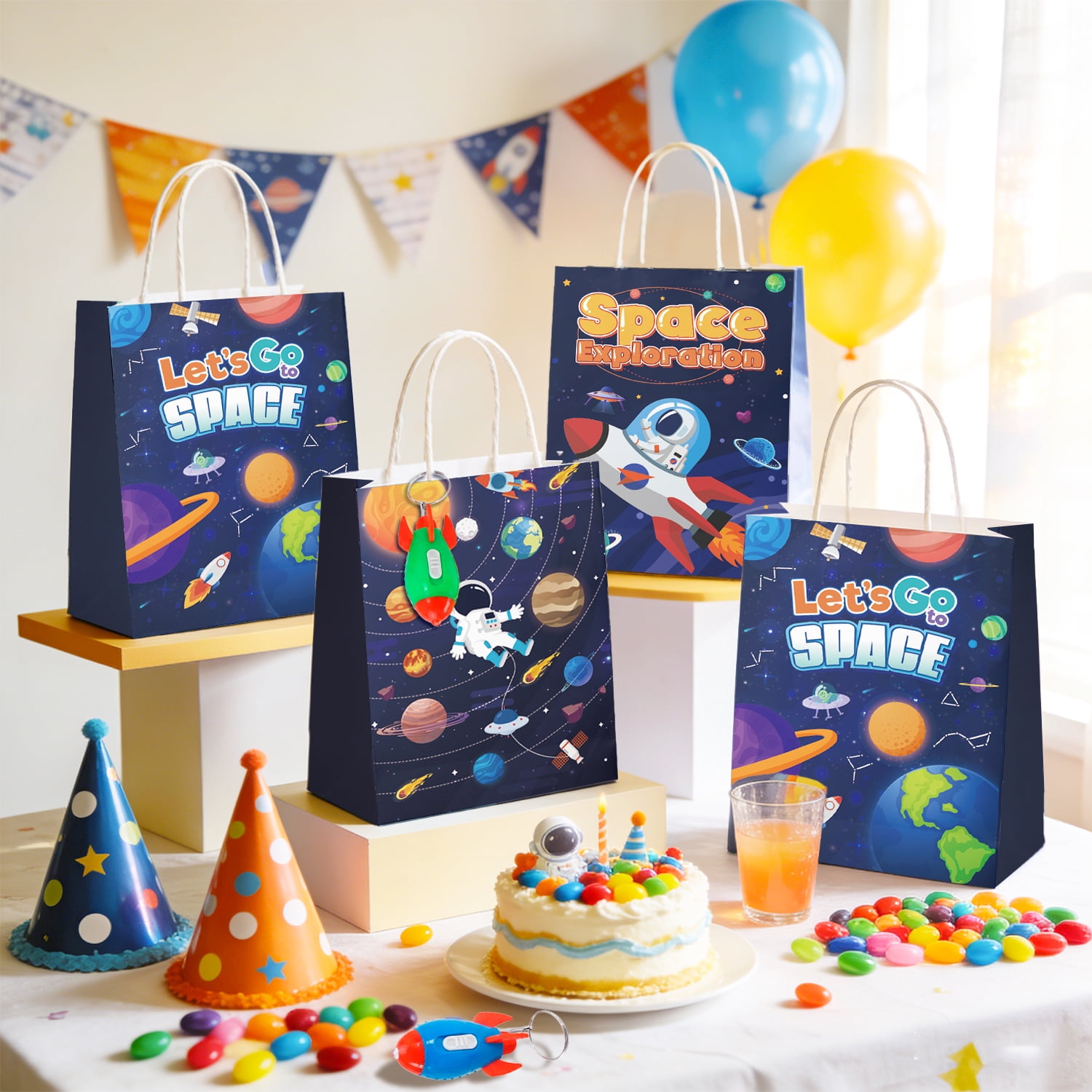 146pcs Space Party Favors Bags Fillers Includ Outer Space Goodie Bags Stickers Stamps Bracelets Solar System Coloring Books Pens etc for Astronaut Birthday Party Decorations Supplies
