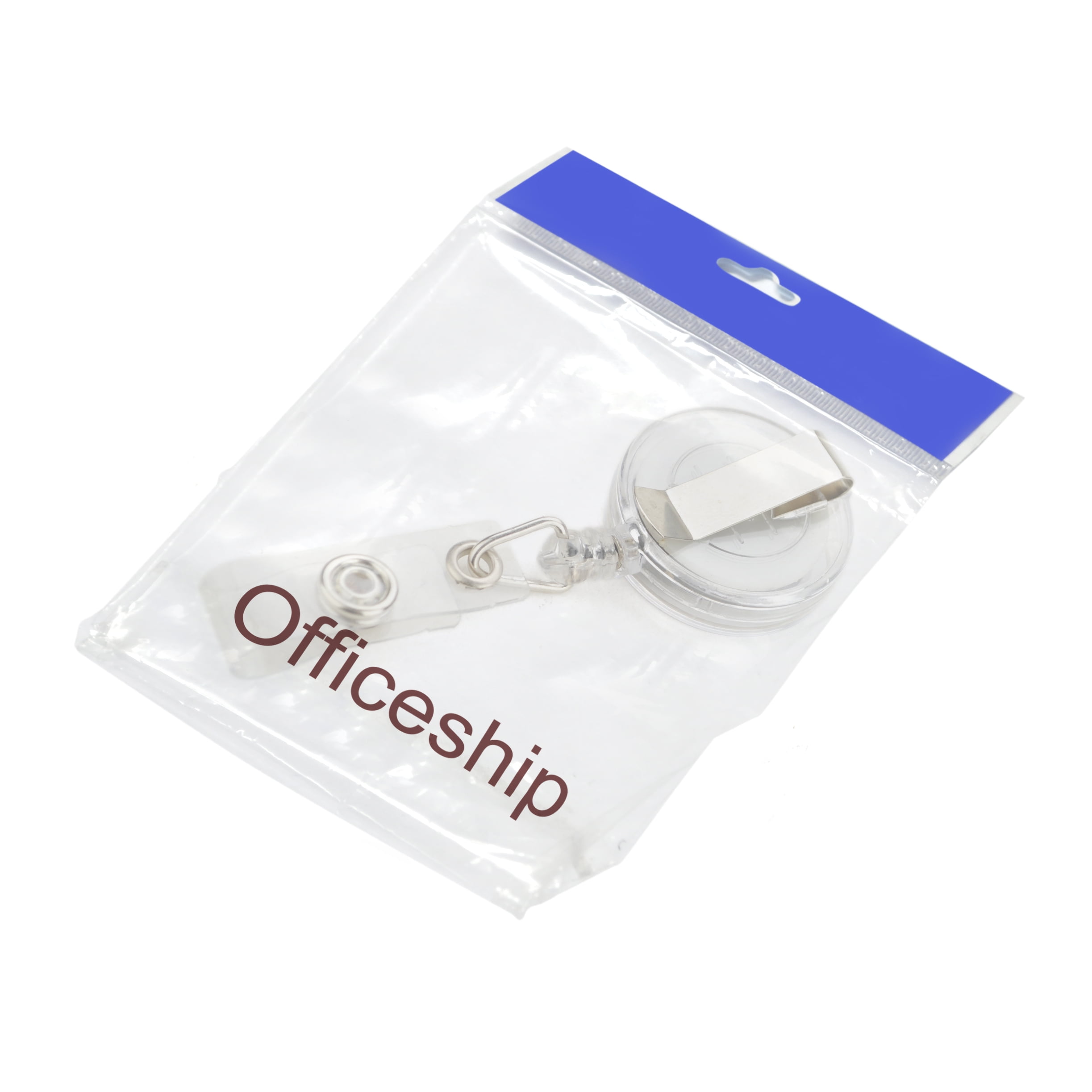Officeship 100 Pcs Clear White Retractable Badge Holder, Retracting Card Reel