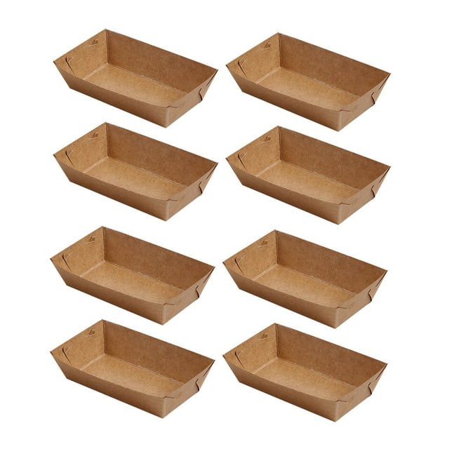 Boat Shaped Disposable Packing Box Made of Kraft Paper for Snack Food and Storage Use Light Brown