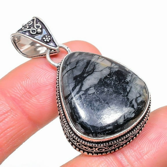 Natural Picasso Jasper Gemstone 925 Sterling Silver Jewelry Pendant 1.97"
