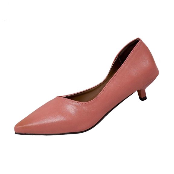 hoksml Women V-Cut Pointed Toe Low Kitten Heel Slip On Pumps Daily Office Dress Casual