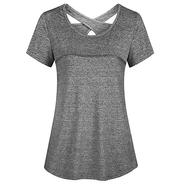 TFixol Camiseta de yoga de manga corta para mujer Camiseta de entrenamiento para correr de secado rápido