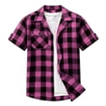 thumbnail image 3 of Tauxra Men's Casual Patchwork Plaid Short Sleeve Shirt, Button Down Collar with Chest Pocket, Polyester Fabric for Everyday Wear, Outdoor and Leisure Activities, 3 of 7