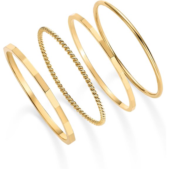 14K Gold Plated Four Pieces Thin Rings Set for Women | 4 Dainty Stacking Rings Pack | Minimalist Stackable Bands