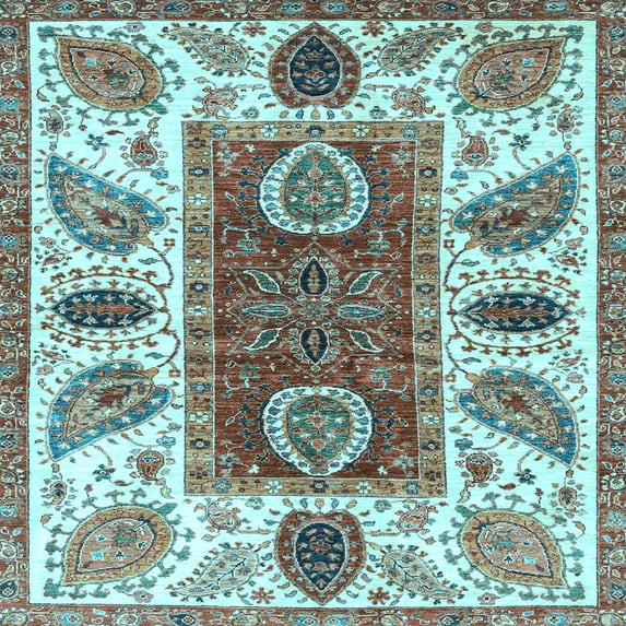 Ahgly Company Indoor Square Abstract Light Blue Modern Area Rugs, 7' Square