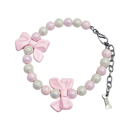 Leadrop Pet Necklace Collar for Dog Cat Adjustable Pink Bow Jewelry Female Puppy Collar with Artificial Pearl Decoration Pet Puppy Jewelry for Wedding Birthday Party