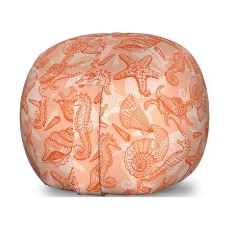 Shells Storage Toy Bag Chair  Sketched Warm Colored Seahorse Starfish Scallops and Lace Murex  Stuffed Animal Organizer Washable Bag  Small Size  Burnt Sienna Pale Orange  by Ambesonne