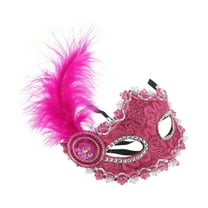 Unique Bargains 1 Pc Princess Feather Half Face Party Mask for Masquerade Party Rose Red