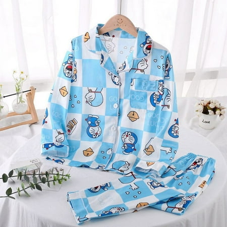

Kawaii Sanrio Hello Kitty Kuromi Children Long-sleeved Pajamas Anime Cinnamoroll Pochacco Fall Boy Girls Loose Lapel Pajamas Set