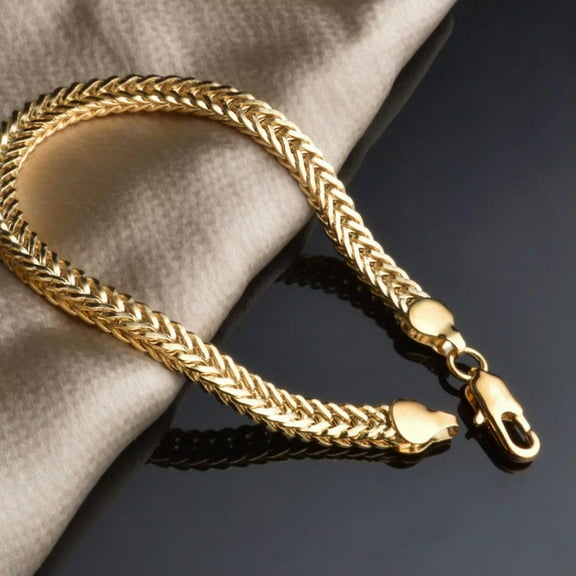 18K Gold Plated Women Men Snake Bone Bracelet Curb Chain Fashion Bangle Jewelry
