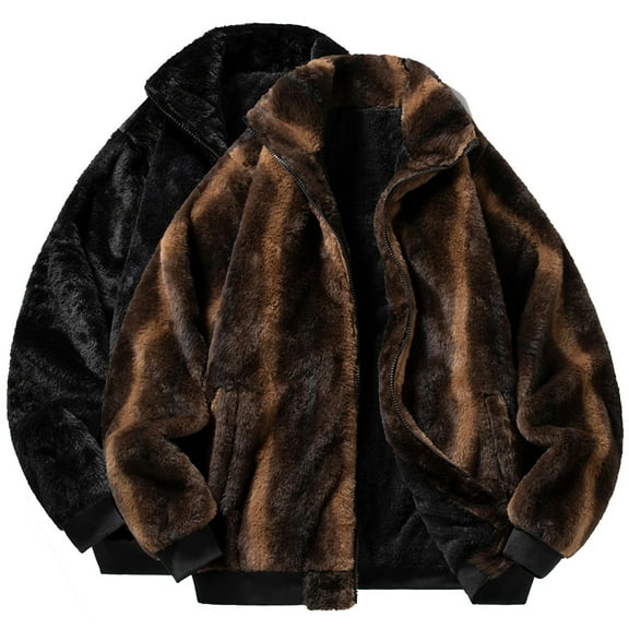 FRSASU Mens Fleece Jacket Plus Fleece Stand up Collar Cardigan Long Sleeve Full Zip thermal Coat Fall Winter Outwear Brown