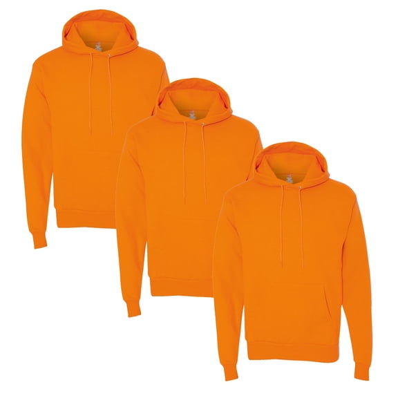 Hanes EcoSmart Men's High Visibility Hoodie Fleece Sweatshirt, Hi Vis Safety Orange, 3 Pack, S