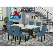 East West Furniture X-Style 7-piece Wood Dining Set in Black/Mineral Blue