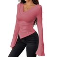 thumbnail image 2 of Women'S Long Sleeve Draped Neck Shirts Slim Fit Going Out Y2k Tops Blouses Fall Outfits Fashion Clothes Peach Color XXL, 2 of 8