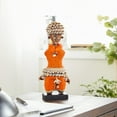 thumbnail image 3 of DecMode Small Hand-Crafted Pine Wood, Cowrie Shells, Orange Beads & Kente Cloth African Woman Namji Doll, Orange, 3 of 9