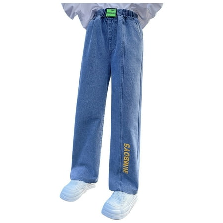 

LIhncine Kids Girls Fashion Elastic Waist Wide Leg Baggy Denim Pants Straight Washed Loose Jeans Age 2-13 Years