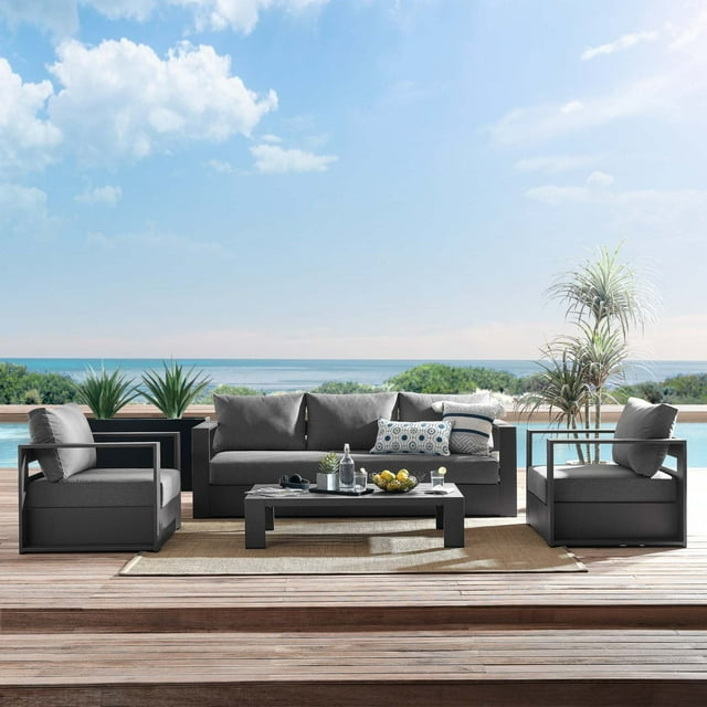 Modway Tahoe Ensemble de Patio Extérieur en Aluminium Thermolaqué de 4 Pcs, Gris Charbon