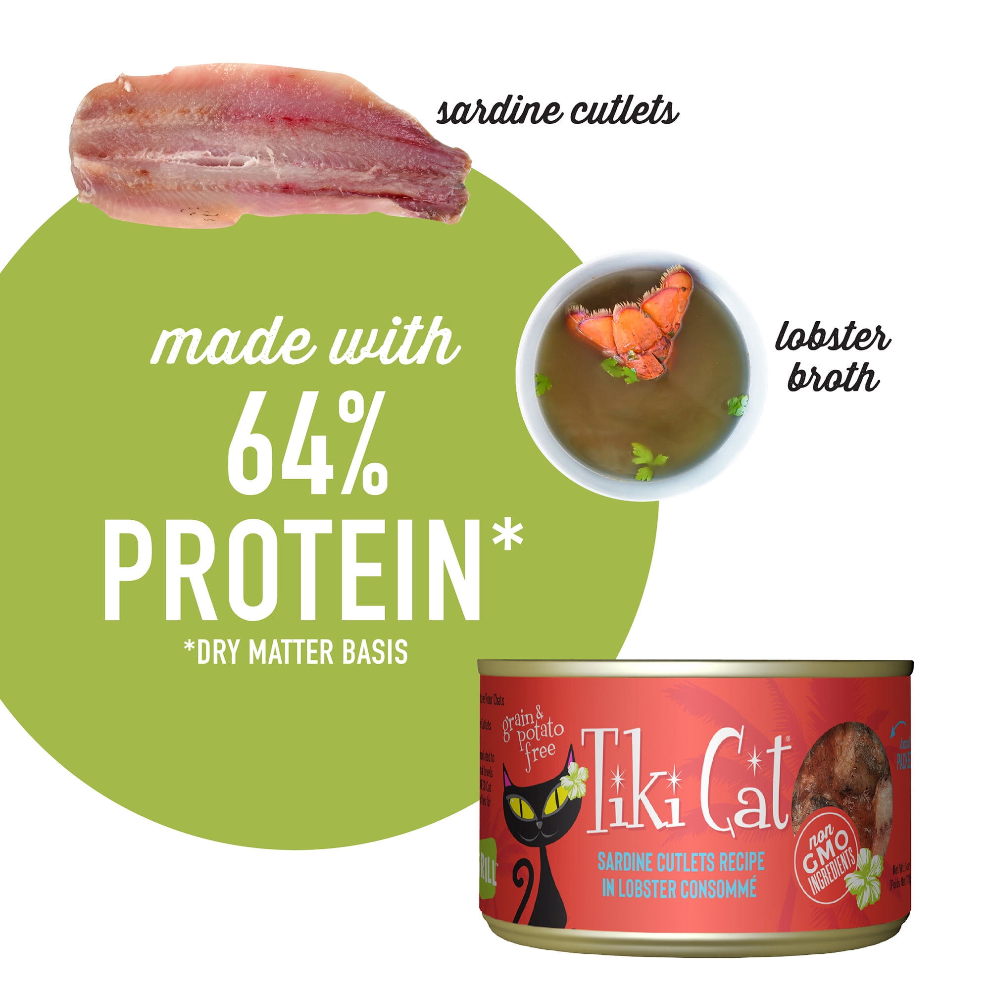 (6 pack) Tiki Cat Grill Wet Cat Food, Sardine Cutlets Recipe in Lobster Consomme, 6 oz. Can