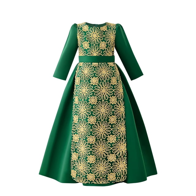 Odeerbi Niñas Vestido Retro Vintage Musulmán Bordado Islámico Oración Vestido Algodón Princesa Vestidos de Noche Vestidos Formales Túnica Manga Larga
