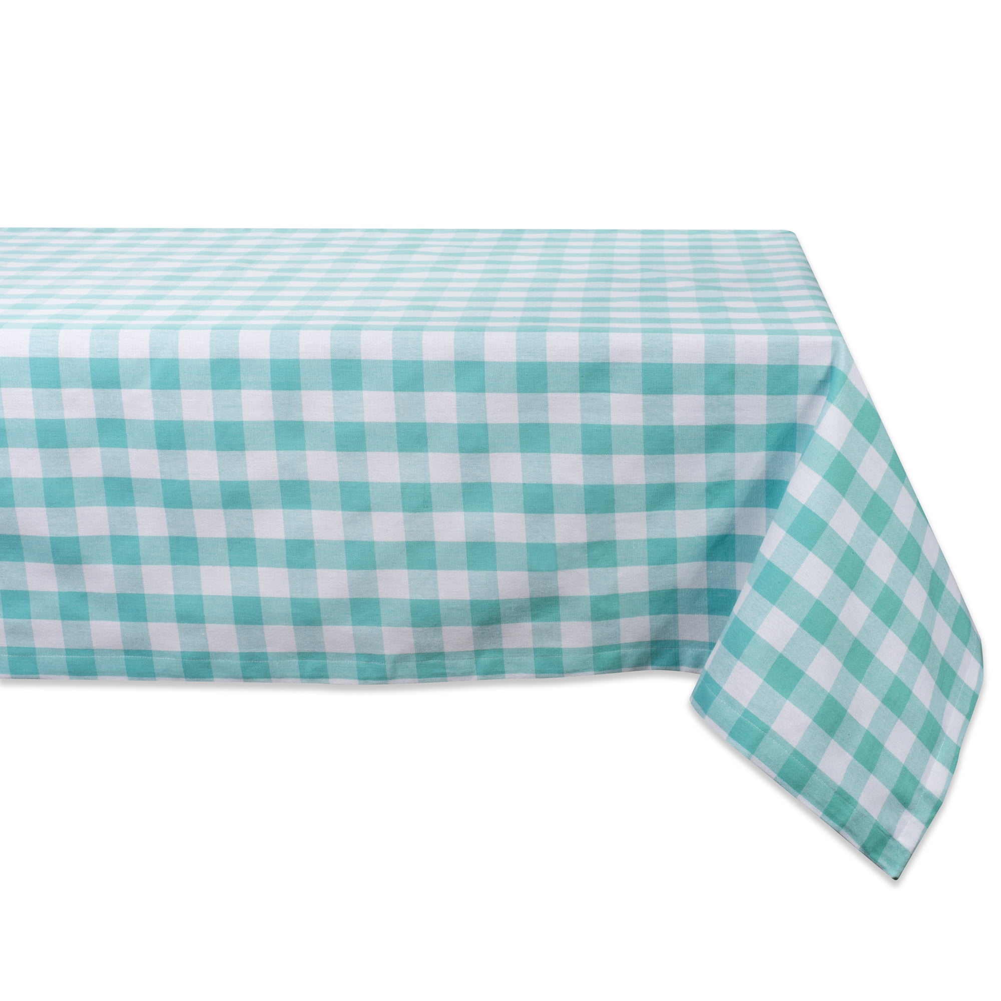 104" Aqua Blue and White Checkered Rectangular Tablecloth