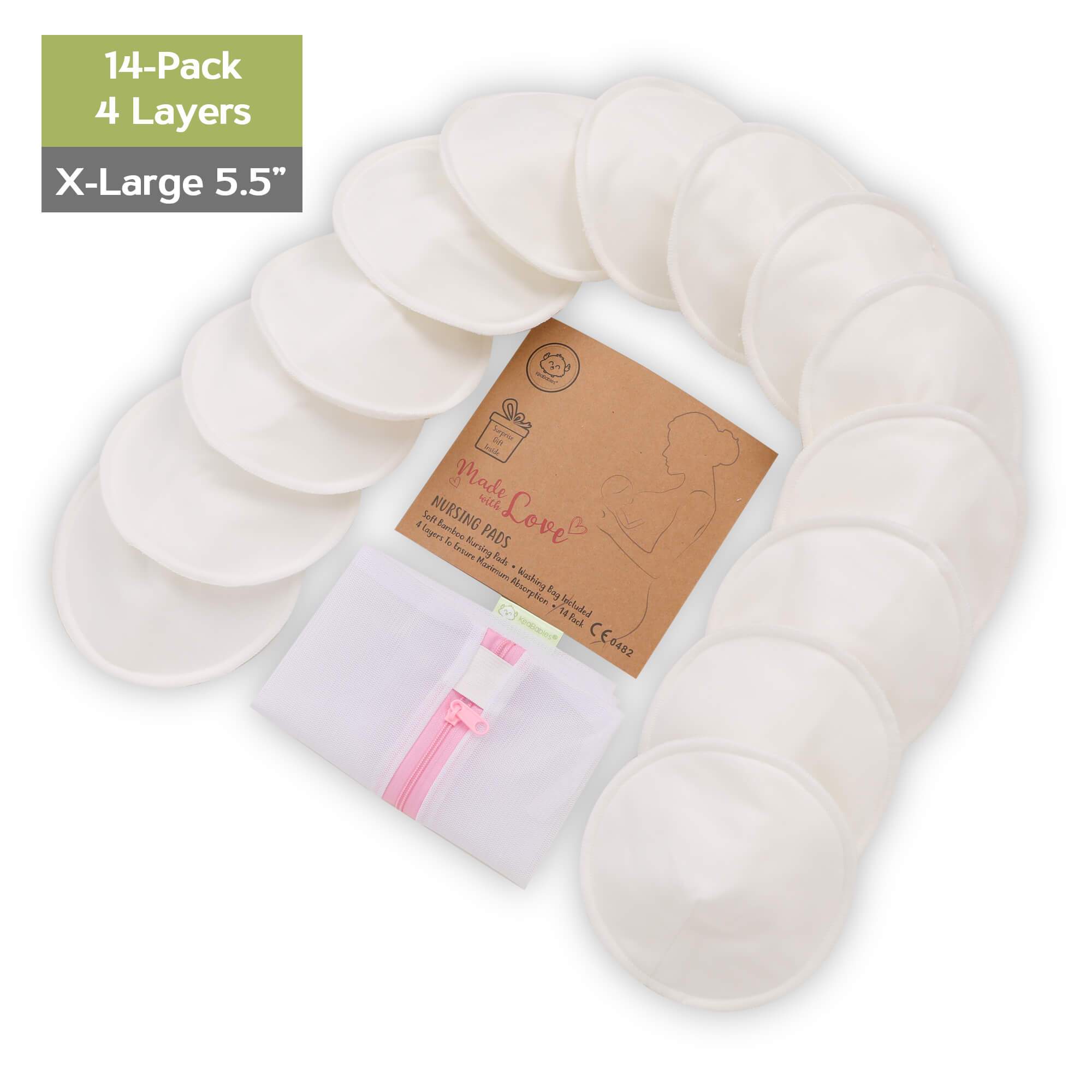 Organic Bamboo Nursing Breast Pads 14 Washable Pads + Wash Bag Breastfeeding Nipple Pad for