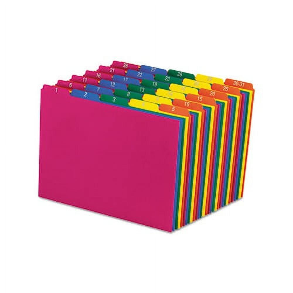 Poly Top Tab File Guides, 1/5-Cut Top Tab, 1 to 30-31, 8.5 x 11, Assorted Colors, 31/Set Poly Top Tab File Guides, 1/5-Cut Top Tab, 1 to 30-31, 8.5 x 11, Assorted Colors, 31/Set