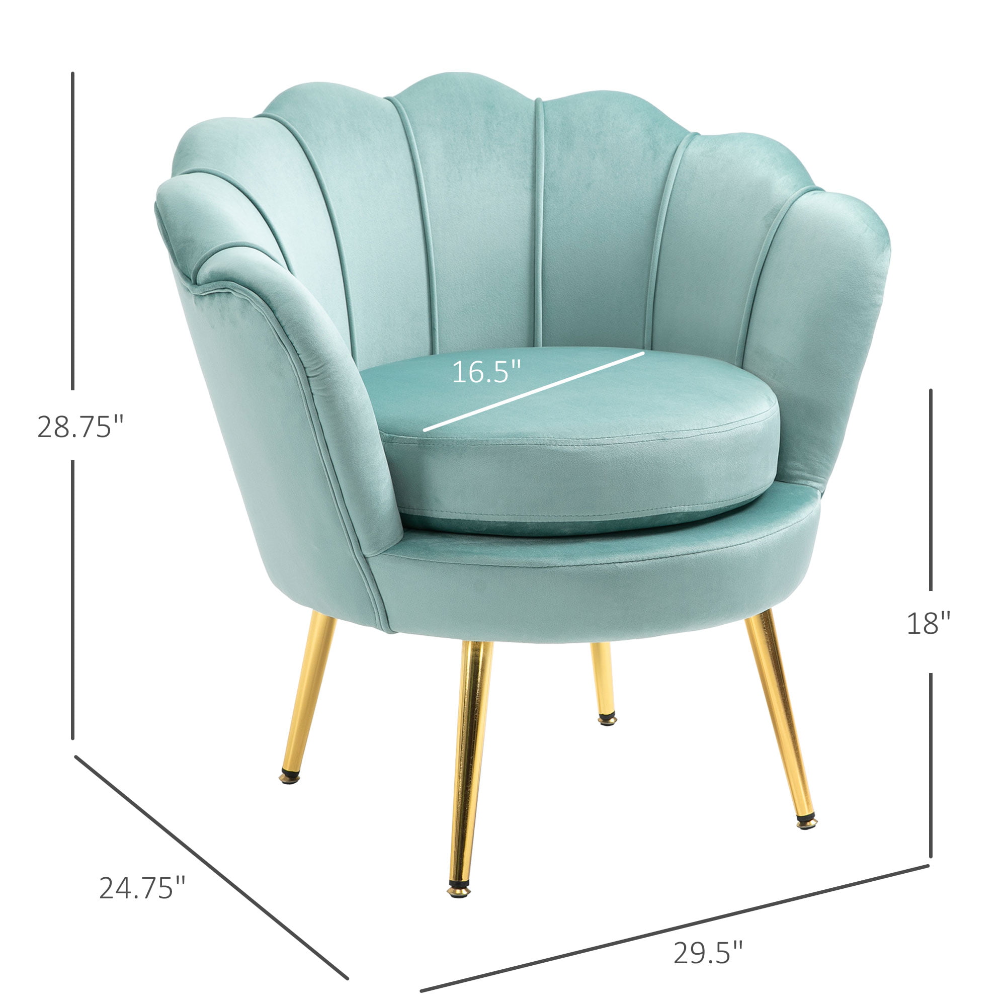 Leisure Armchair for Living Room/Cafe/Vanity Green Wahson Velvet Accent Chair for Bedroom with Gold Plating Metal Legs