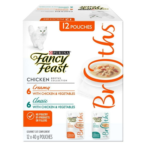 Purina Fancy Feast Broths Chicken Collection Variety pack, Cat Treats 40g x 12