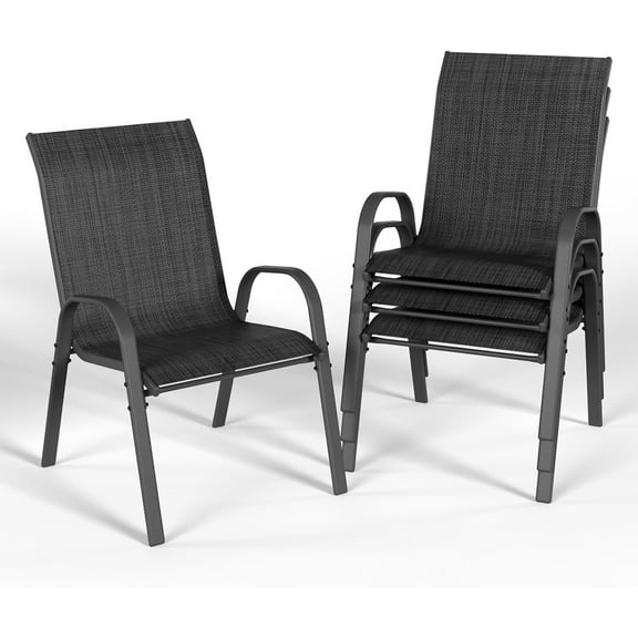 YEXJ Patio Dining Chairs Set of 4, Outdoor High Stacking Chairs for All Weather, Breathable Seat Fabric and Alloy Steel Frame for Backyard, Porch, Garden-4-Dark Grey