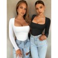 thumbnail image 4 of Long Sleeve Bodysuit Square Neck Shapewear Tummy Control Body Suits For Women,Sexy Women's Body Slim Bodysuits Tops Underwear Body Elegant Long Sleeve Bodysuit for Women, 4 of 10
