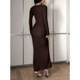 thumbnail image 5 of Women'S Casual Long Sleeve Maxi Dress Spring Fall Square Neck Soft Lounge Long Bodycon Dress Dark Brown M, 5 of 8