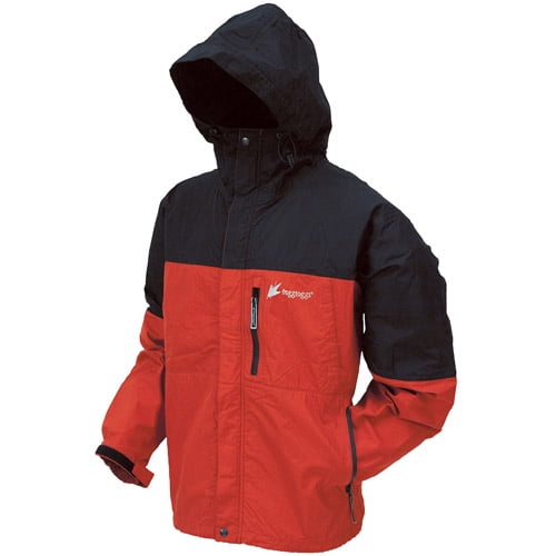 red and black rain jacket