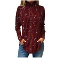 thumbnail image 2 of Ydkzymd Cotton Long Sleeve Shirt Women's V Neck Wine Floral Long Sleeve Shirt Womens 2Xl Turtleneck Athletic Petite Shirts Casual Flower Tie Dye Blouses, 2 of 5