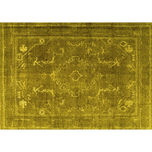 Ahgly Company Machine Washable Indoor Rectangle Persian Yellow Traditional Area Rugs, 5' x 7'