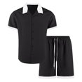 thumbnail image 4 of NAFUU Men's 2 Pieces Set Fashion Color Blocked Short Sleeved Shirt Shorts Mens Casual Loose Trendy Comfortable Suit Fashion Handsome Outfit, 4 of 5