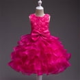 thumbnail image 4 of SGFCWSX Girls Princess Tulle Dress Sleeveless Rose Ruffled Big Bow Formal Party Ball Gown Hot Pink Size 5-6 Years, 4 of 5