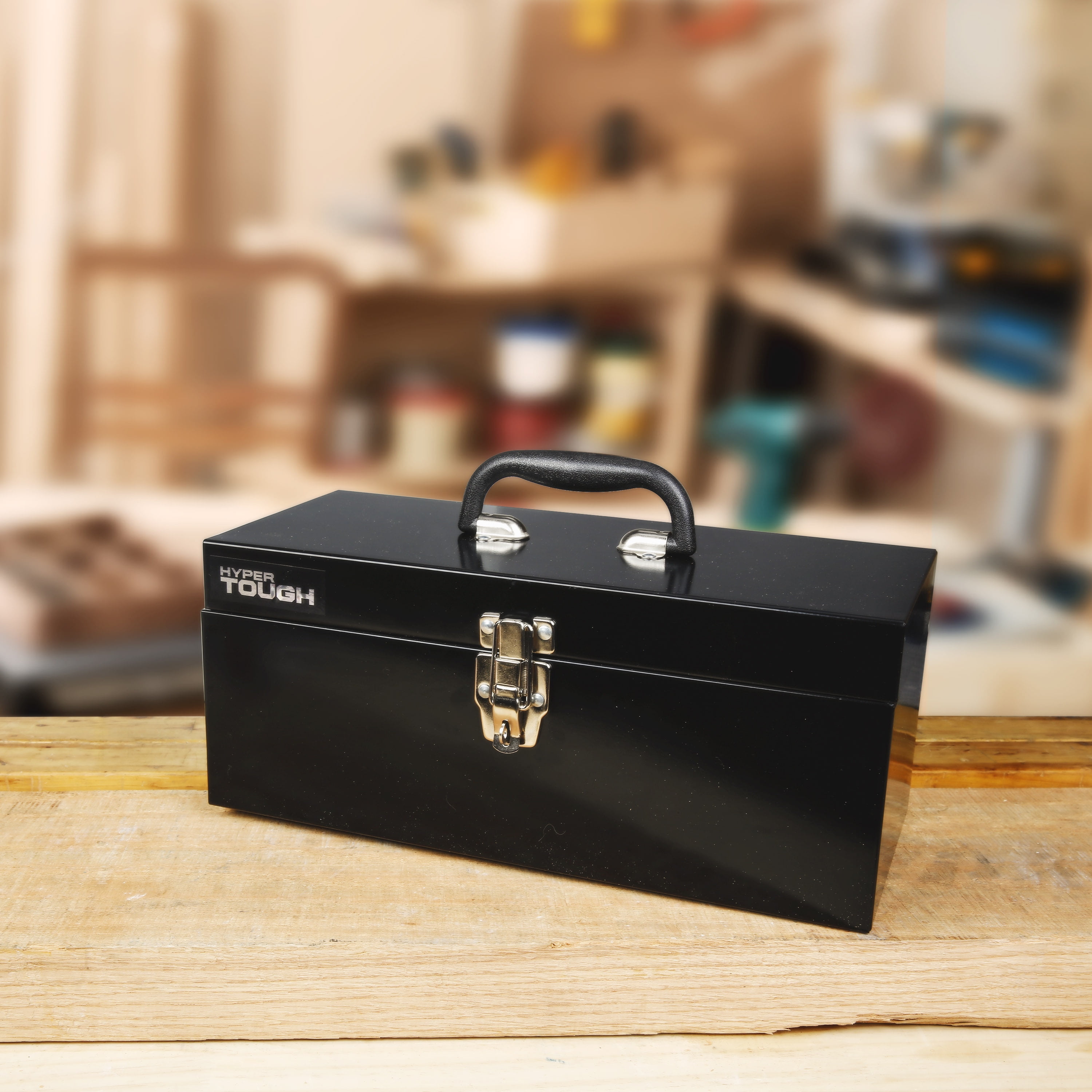 Hyper Tough 16-inch Black Metal Toolbox with Removable Tray