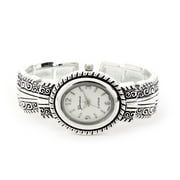 Silver Metal Western Style Decorated Oval Face Women's Bangle Cuff Watch