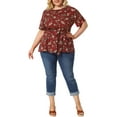 thumbnail image 2 of MODA NOVA Juniors Plus Size Ruffle Short Sleeve Chiffon Floral Tops Burgundy 1X, 2 of 6