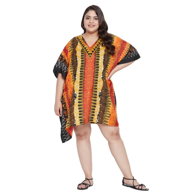 Oussum Robe Tunique pour Femmes, Manches Courtes 3/4, Caftan pour Dames, Robes Décontractées