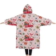 thumbnail image 2 of Oversized Wearable Blanket Hoodie,Pink Christmas Red Truck and Snowman Pattern Sherpa Blanket Hoodie with Super Pockets,Super Warm Fuzzy Pullover for Women & Men, 2 of 6