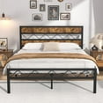 thumbnail image 3 of Metal Bed Frame with Brown Wooden Headboard No Box Spring Needed Brown Full, 3 of 5