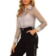thumbnail image 4 of INSPIRE CHIC Camisa de manga larga de malla transparente con cuello de punto y botones para mujer XS Gris, 4 of 7