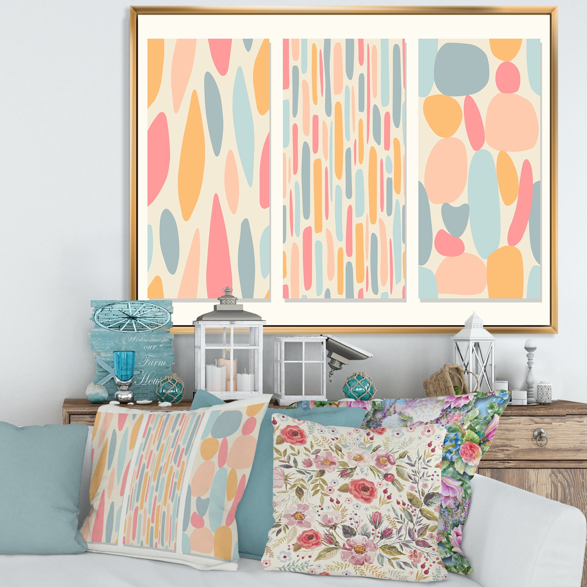 Designart 'Patchwork of Pastel Organic Shapes' Modern Framed Canvas Wall Art Print