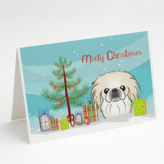 Christmas Tree and Pekingese Greeting Cards and Envelopes Pack of 8
