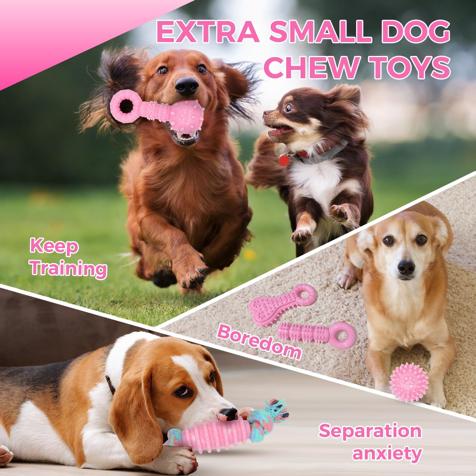 Puppy Toys, 6 Pack Dog Chew Toys for Puppy, Cute Pink Small Dog Toys, Teething Toys for Puppies, Soft Durable Interactive Chew Toy for Small Dogs