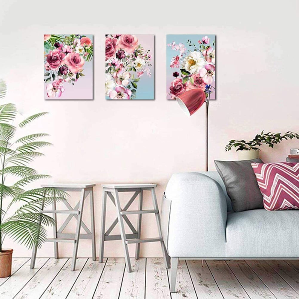 Leye Flower Canvas Wall Art for Bedroom Woman Wall Decor Pink White Flowers Picture 3pcs Framed Artwork Modern Plant Floral Canvas Prints for Kitchen Home Bathroom Girls Room Wall Decoration 12x16"