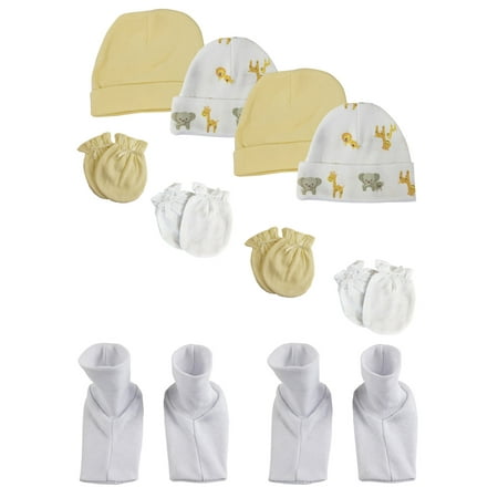 

Baby Boy Baby Girl Unisex Infant Caps Booties and Mittens (Pack of 10)