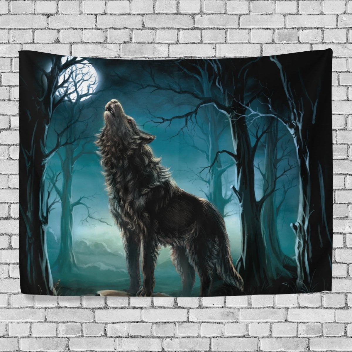 Oil Paint Wolves at Night Bedroom Living Room Dorm Wall Hanging Tapestry Blanket