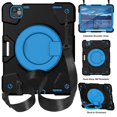 thumbnail image 2 of ELEHOLD Military Grade Shockproof Case For Apple iPad Air 11 (2024), Heavy Duty Protection Ring Stand Cover, Adjustable Angel, Detachable Shoulder Strap, Pencil Holder, Black+Blue, 2 of 11